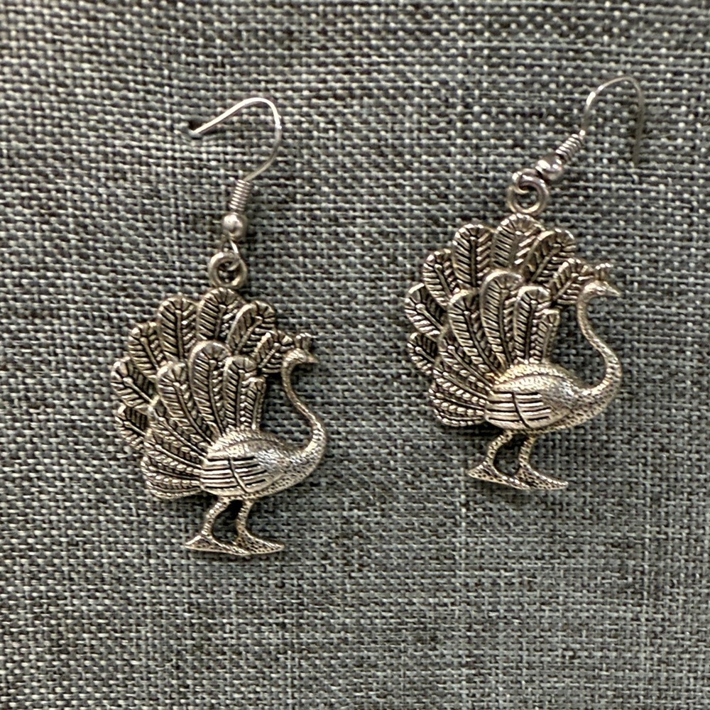 Silver Peacock Earrings - Picture 2 of 2